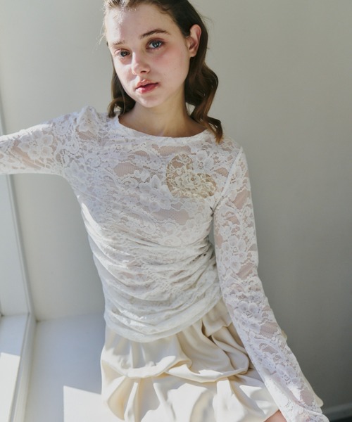 tシャツ heart lace long sleeve tops / ハート切り替えレーストップス
