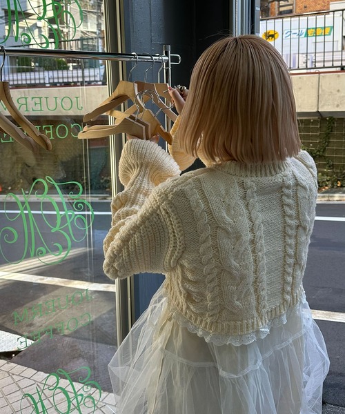 Alley Tokyo ニット セーター レースフリルくるみボタンカーデ 
