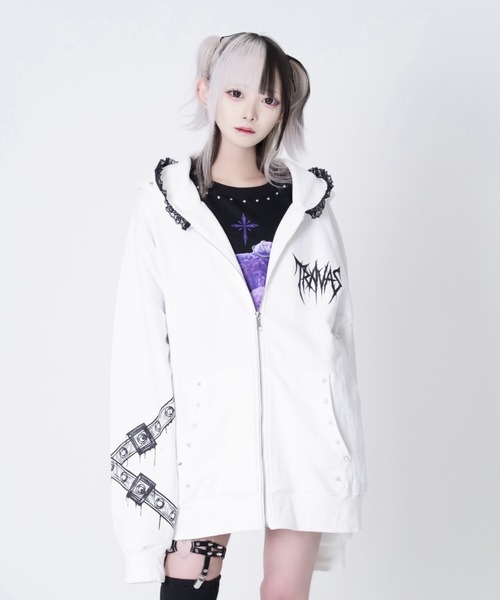 新品未使用 TRAVAS TOKYO Cat Eye Hoodie BLK ACRO TOKYO][TRAVAS TOKYO] Zip-Up Hoodie with Cat Ears and Lace