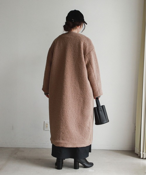 「feepur」 ノーカラーコート MEDIUM モカ レディース_画像2