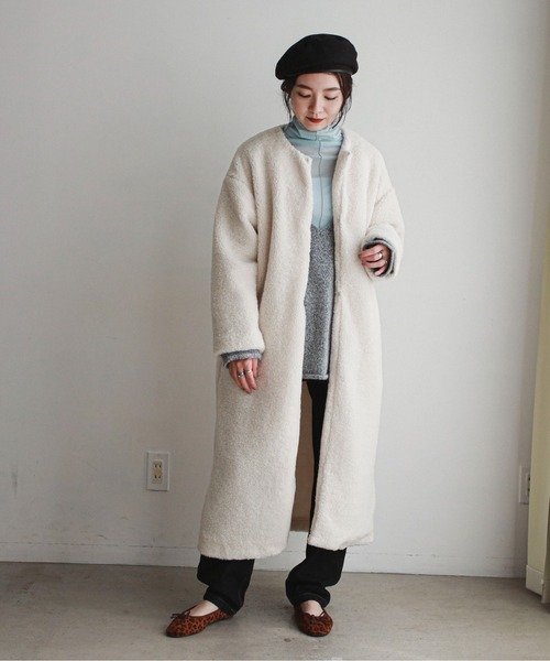 「feepur」 ノーカラーコート MEDIUM モカ レディース_画像3