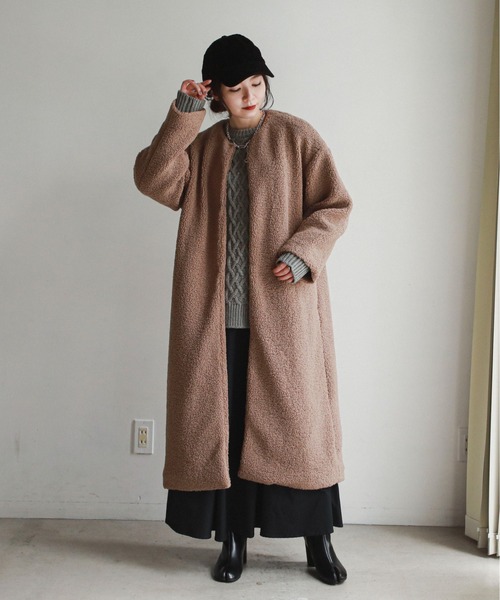 「feepur」 ノーカラーコート MEDIUM モカ レディース_画像4