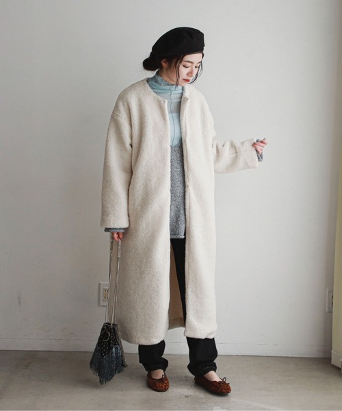 「feepur」 ノーカラーコート MEDIUM モカ レディース_画像7