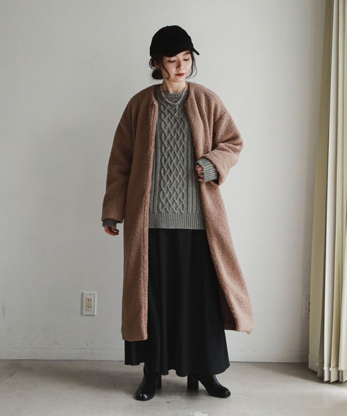 「feepur」 ノーカラーコート MEDIUM モカ レディース_画像9