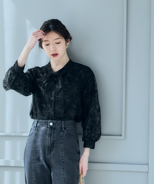 希少✨22AW✨エンフォルド　レイヤードカフブラウス　ボウタイ　手洗いできる　黒 12Twelve Agenda（トゥエルブ アジェンダ） ブラウス シャツ レース