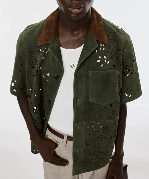 シャツ 「M A S U」BANDANA HOLE LEATHER HALF SLEEVE SHIRT メンズの画像