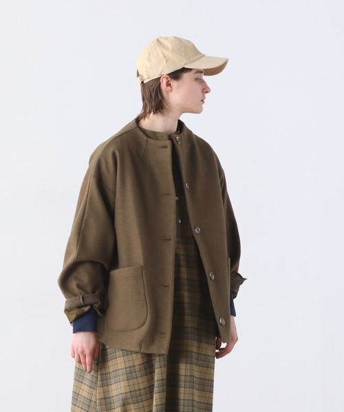 「Kelen」 ノーカラージャケット S カーキ レディース_画像4
