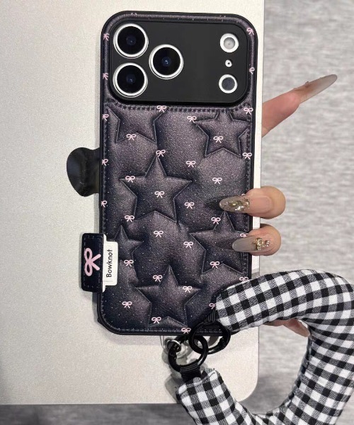 スマホケース フェイクレザー 星柄 キルティング iPhone ケース 13.15