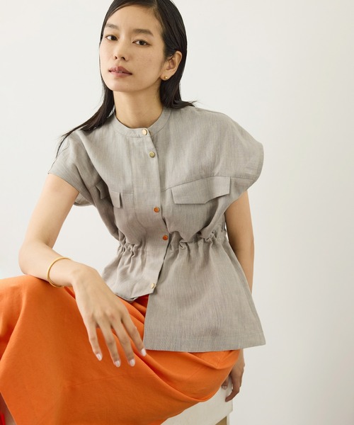 ROPE'（ロペ） ベスト ジレ 夏 チンツリネンバンドカラージレ