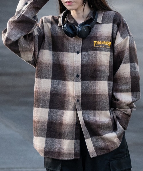 「THRASHER」 長袖シャツ LARGE ブラウン メンズ_画像6
