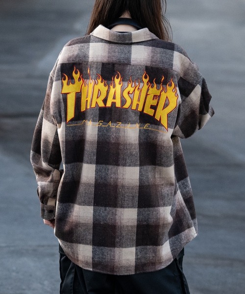 「THRASHER」 長袖シャツ LARGE ブラウン メンズ_画像7