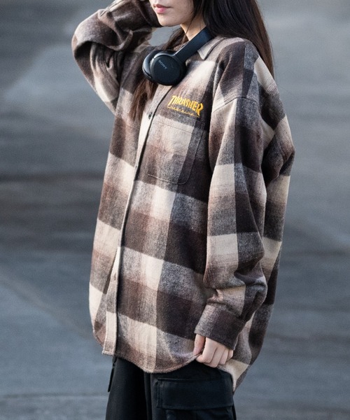 「THRASHER」 長袖シャツ LARGE ブラウン メンズ_画像8