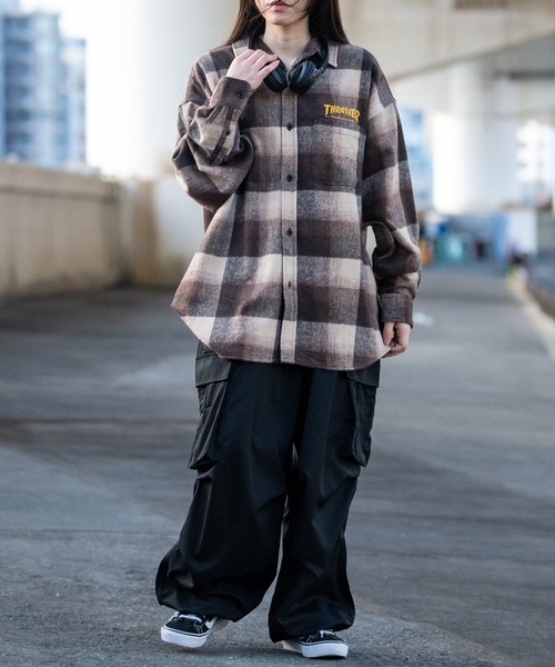「THRASHER」 長袖シャツ LARGE ブラウン メンズ_画像9
