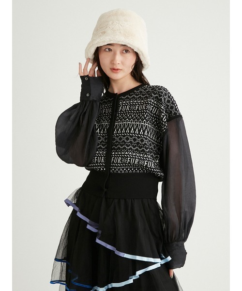 「FURFUR」 ニットカーディガン ONE SIZE ブルー レディース_画像4