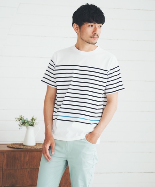 パネルボーダーＴシャツ セール】 パネルボーダー ニットTシャツ tricot-T （Tシャツ