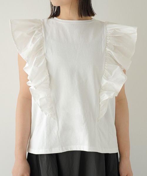 tシャツ 「WEB限定」2WAYフリルTEE レディース rectangle tシャツ 前後2WAYフリルトップス/Tシャツ レディース
