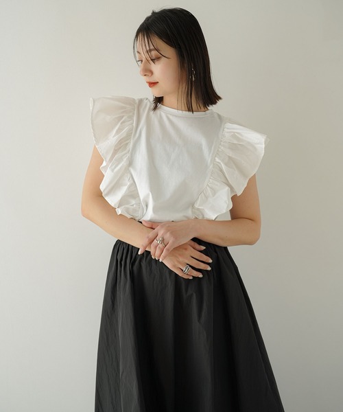 tシャツ 「WEB限定」2WAYフリルTEE レディース rectangle tシャツ 前後2WAYフリルトップス/Tシャツ レディース