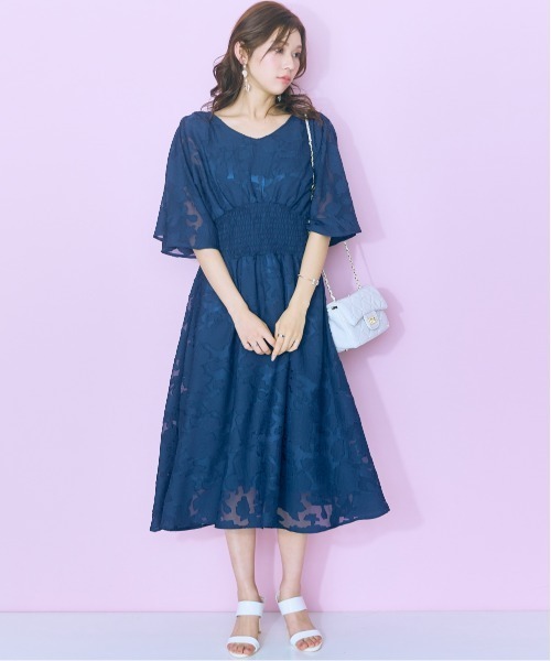 マルニ花柄 半袖 ひざ丈ワンピース　38サイズ marun（マルン） ワンピース 夏 半袖 「大きいサイズ」 袖スリット