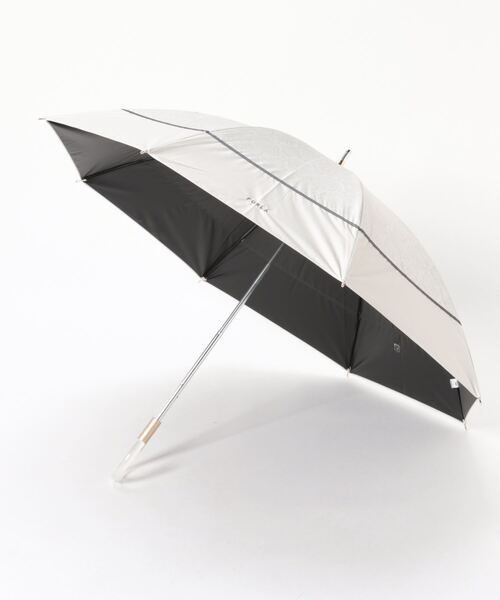【未使用品】フルラ ロゴ 総柄 晴雨兼用 長傘 日傘 ネイビー×ホワイト 日傘】フルラ (FURLA) カラーブロック＆ロゴアップリケ 1級遮光 遮熱