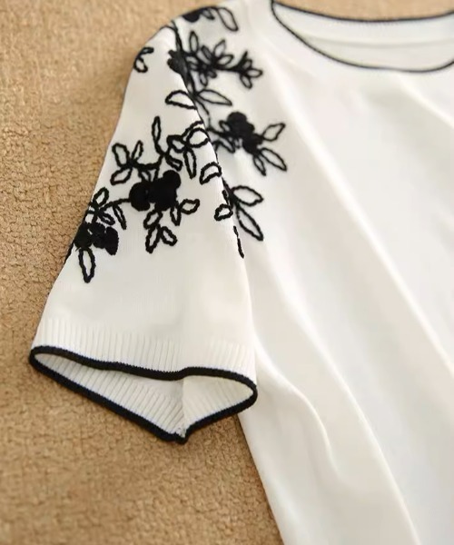 deux amour tシャツ 花刺繍半袖ニットプルオーバー レディース