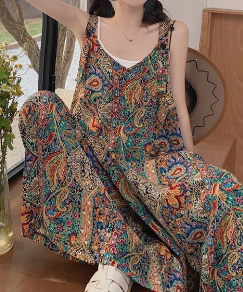 deux amour サロペット オーバーオール ペーズリー総柄プリント