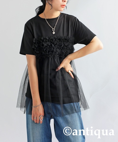 tシャツ フリルチュールドッキングTシャツ レディース