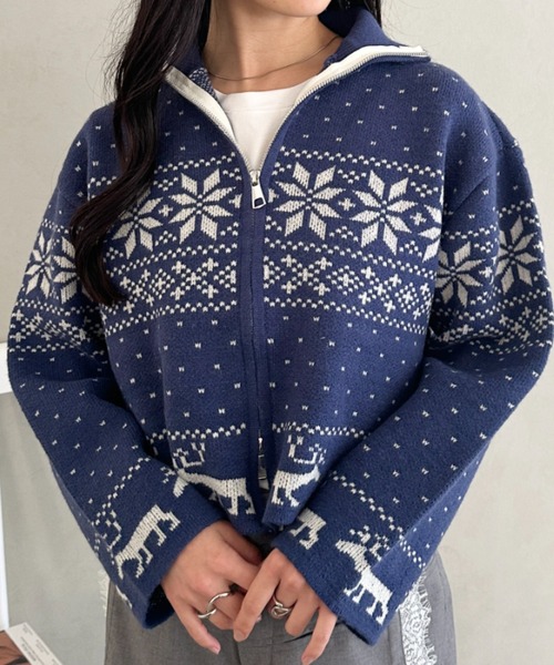 CLEA ニット セーター ノルディックカウチンジップニットカーディガン