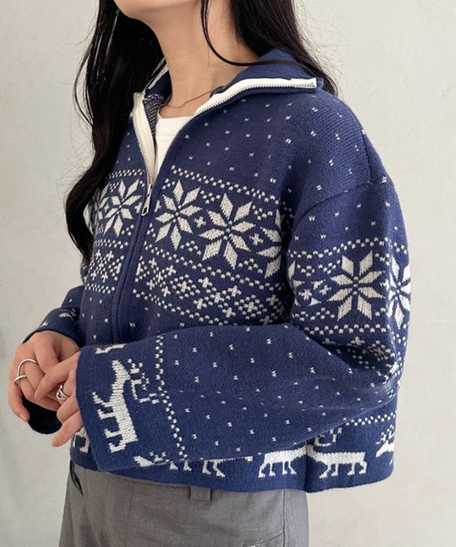 CLEA ニット セーター ノルディックカウチンジップニットカーディガン