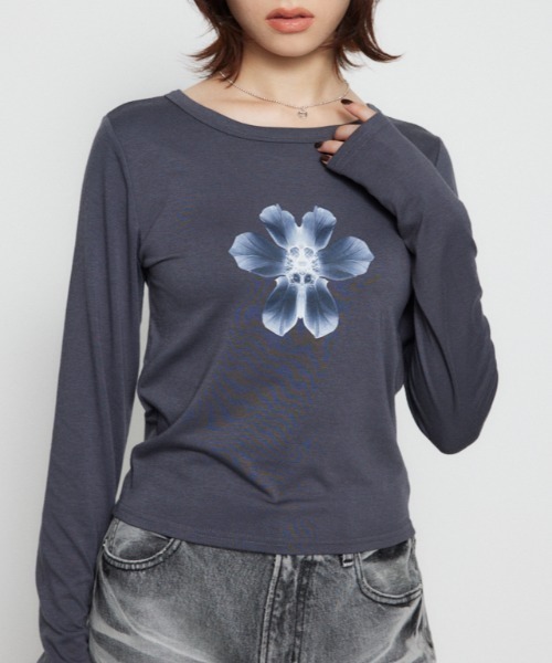 tシャツ FLOWER PRINT ロングTシャツ レディース