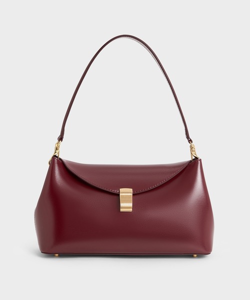 黒とメタリックのハンドバッグ CHARLES ＆ KEITH ハンドバッグ メタリックアクセント ダブル