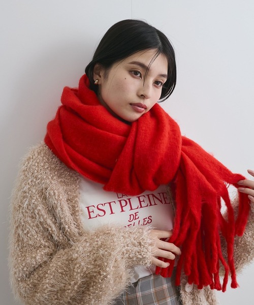 RRR　　 but beautiful ビーズ、宝飾フリンジストール VIS（ビス） ストール マフラー ふっくら柔らか無地フリンジストール