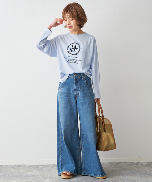 美品！ ラ ユット ロゴラグランTee サックスブルー La Hutte Spick＆Span tシャツ La Hutte / ラ ユット ロゴラグランTee