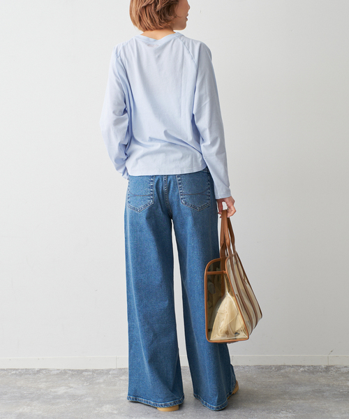美品！ ラ ユット ロゴラグランTee サックスブルー La Hutte Spick＆Span tシャツ La Hutte / ラ ユット ロゴラグランTee