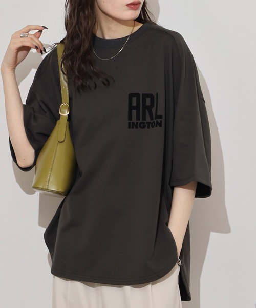 tシャツ hunch ミニ裏毛ロゴプリント５分袖Tシャツ レディース