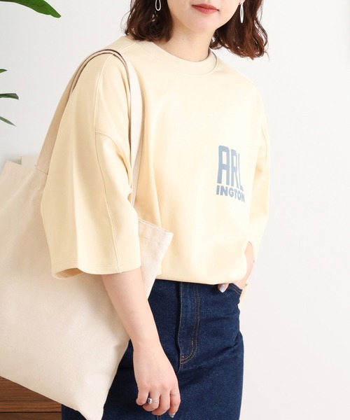 hunch tシャツ ミニ裏毛ロゴプリント5分袖Tシャツ レディース