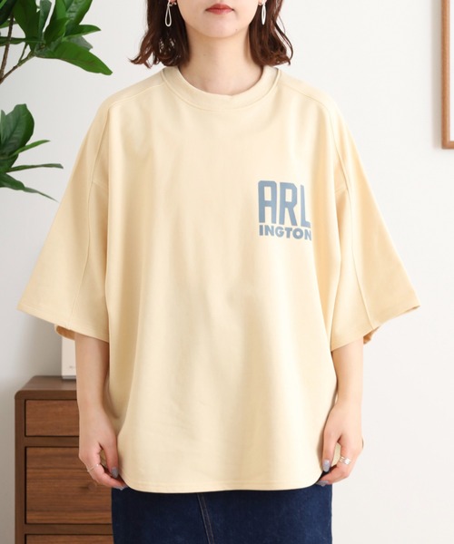 hunch tシャツ ミニ裏毛ロゴプリント5分袖Tシャツ レディース