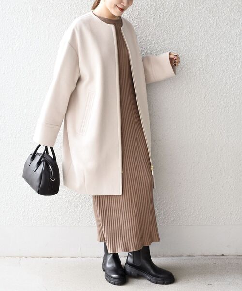 SHIPS（シップス） ノーカラーコート MEDIUM ベージュ レディース