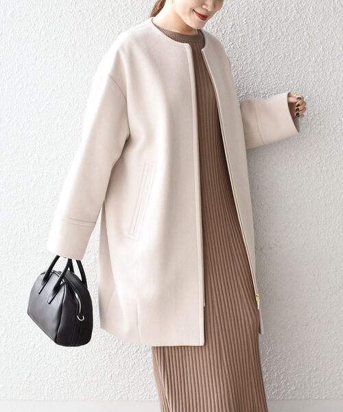 SHIPS（シップス） ノーカラーコート MEDIUM ベージュ レディース