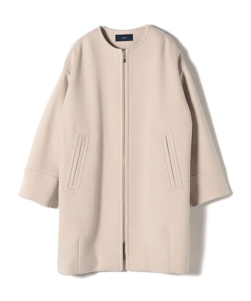 美品 SHIPS シップス ノーカラー ショートコート ウール ベージュ M SHIPS（シップス） ノーカラーコート MEDIUM ベージュ レディース