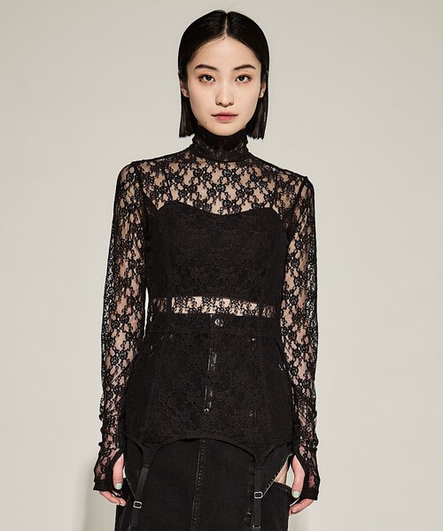 tシャツ 「JOHN LAWRENCE SULLIVAN/ジョンローレンスサリバン」FLOWER LACE TURTLE NECK TOP WITH JOHN LAWRENCE SULLIVAN tシャツ 「JOHN SULLIVAN/ジョン