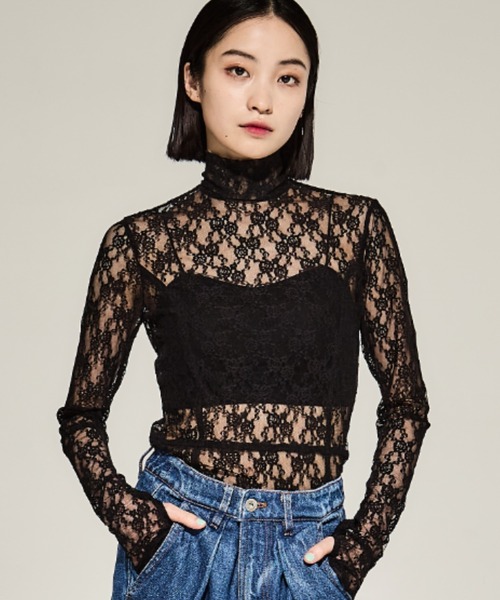 tシャツ 「JOHN LAWRENCE SULLIVAN/ジョンローレンスサリバン」FLOWER LACE TURTLE NECK TOP WITH