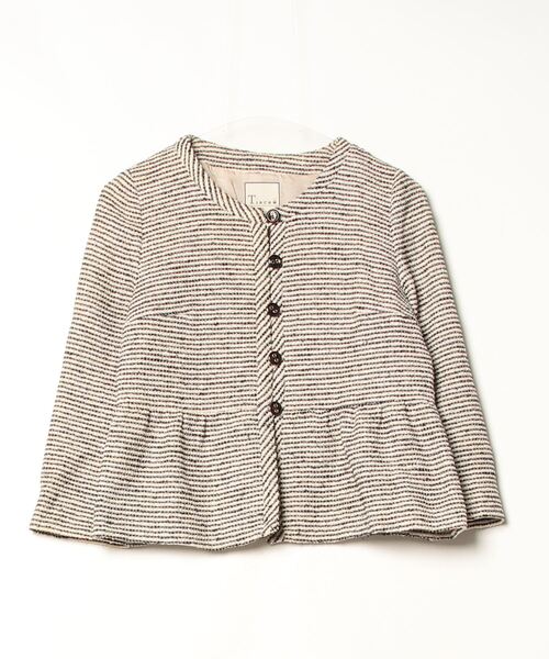 【美品】TIARA ノーカラージャケット ベージュ Tiara（ティアラ） ノーカラージャケット 3 ベージュ レディース