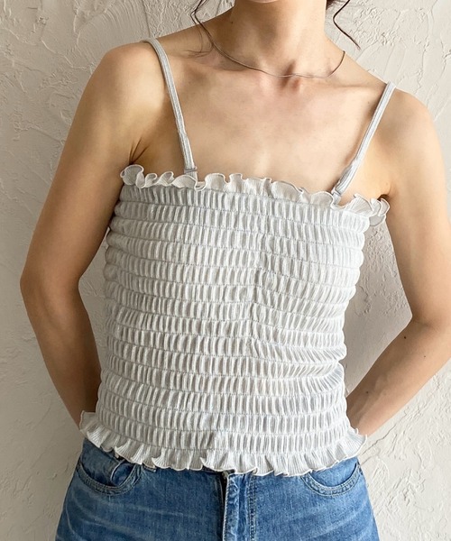 She's Closet キャミソール シャーリングラメベアトップブラカップ付き