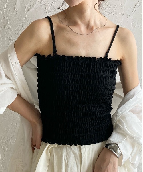 She's Closet キャミソール シャーリングラメベアトップブラカップ付き