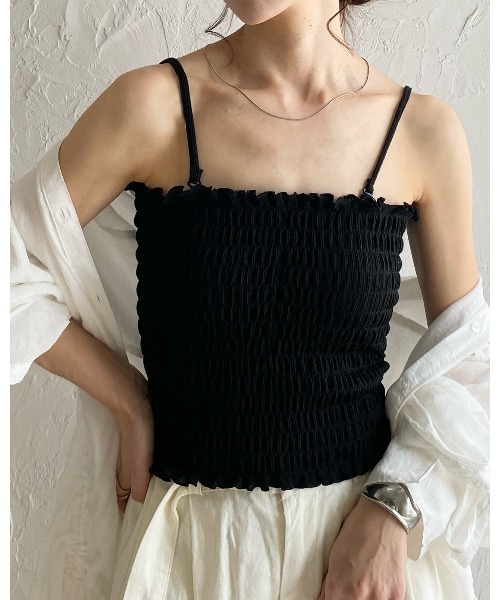 She's Closet キャミソール シャーリングラメベアトップブラカップ付き