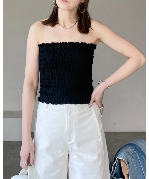 She's Closet キャミソール シャーリングラメベアトップブラカップ付き