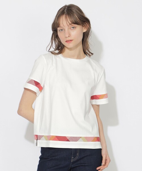 tシャツ 「WEB限定」バイオシルケットスムースチェックラインTシャツ レディース