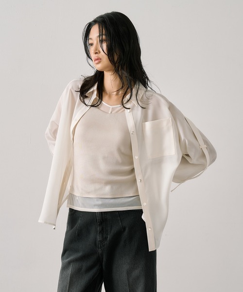 UNITED TOKYO ブラウス シャツ 2WAYスリーブシアーシャツ