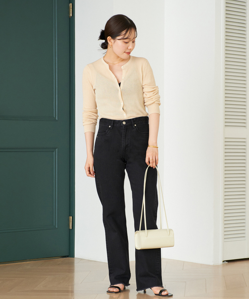 Plage O rib カーディガン　ホワイト plage（プラージュ）の「SHEER RIB CROPPED カーディガン