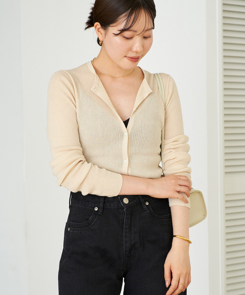 plage カーディガン 「追加」whisper rib sheer レディース